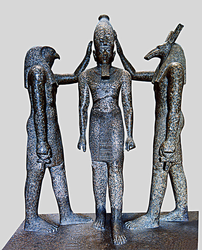 Statue of Ramesses III with Horus and Seth - Egypt Museum