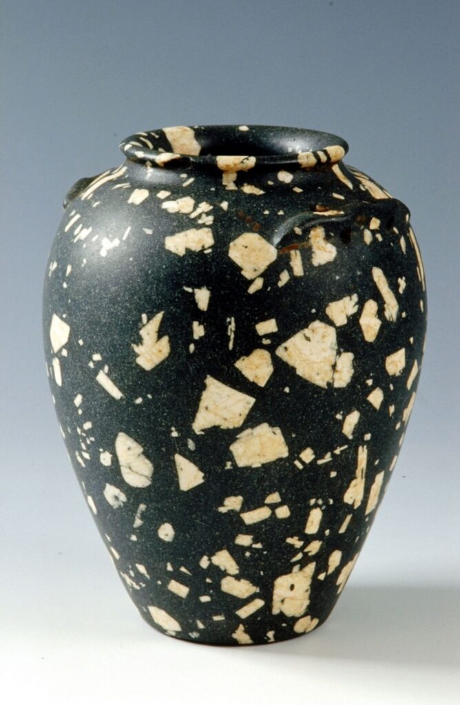Andesite porphyry jar with wavy handles
