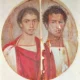 Mummy board painting of two brothers from Faiyum. Egyptian, Roman Period c. 30 B.C. - 2nd Century A.D.