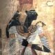 The deified Ahmose Nefertari, as depicted within TT 359, Deir el-Medina. This wall fragment is now on display at the Neues Museum, in Berlin. ÄM 2060.