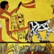 Sennedjem, an Egyptian craftsman, blissfully ploughing in the Fields of Aaru. Tomb of Sennedjem (TT1) at Deir el-Medina